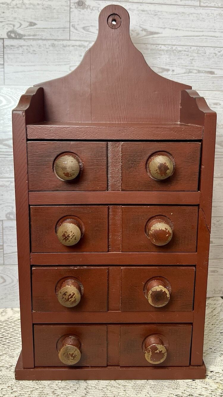Vintage Solid Wood Apothecary 5 Drawer Spice Cabinet, Primative Cottagecore